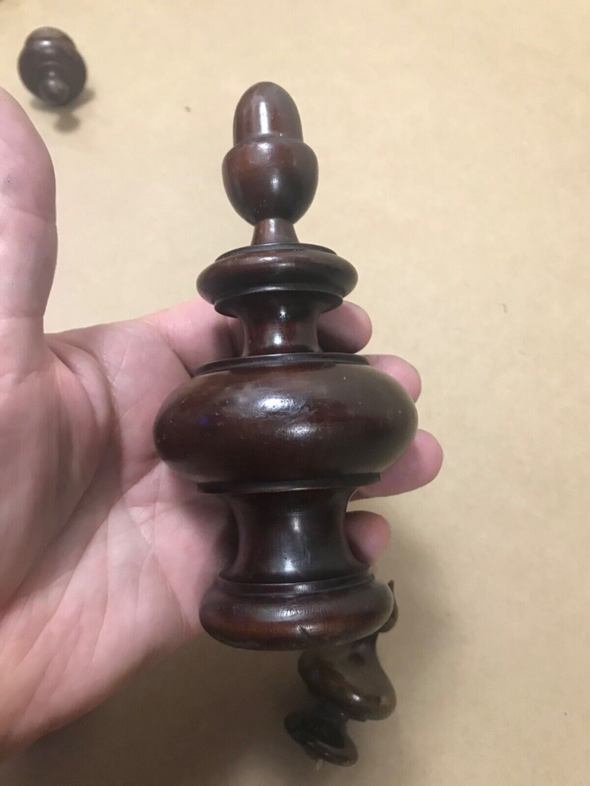19th Century Antique Mahogany Finial Turned Clock/Bed Finial
