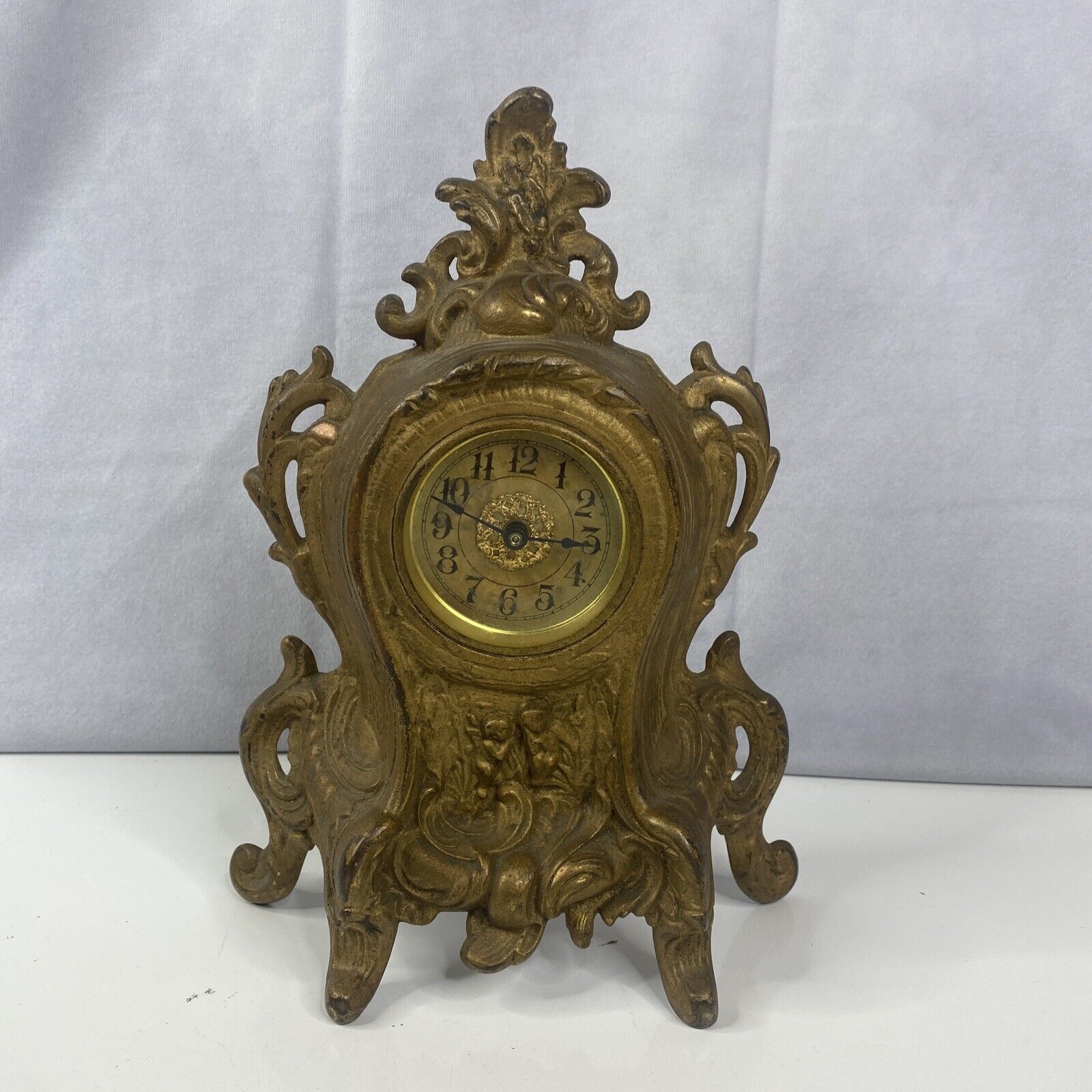 Early 1900's Brass Shelf Mantel Clock with Cherubs