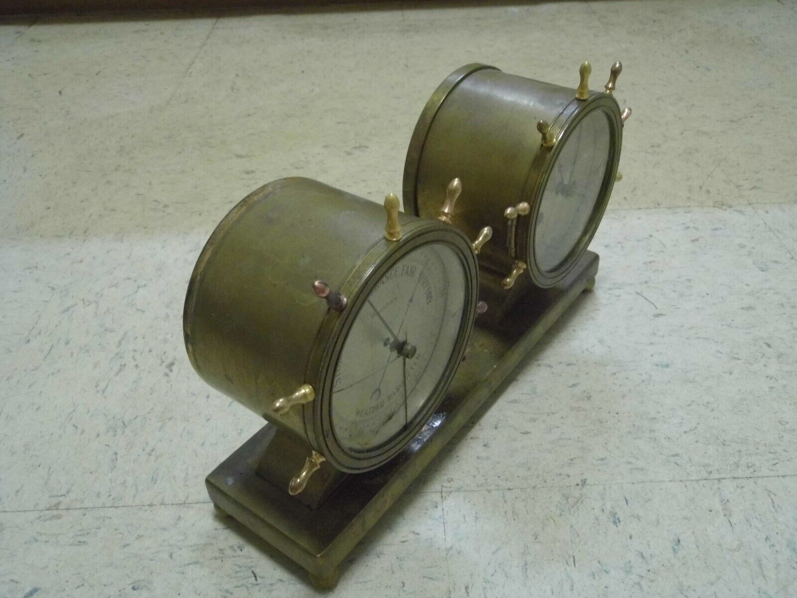 Waterbury Brass Ships Wheel Clock & Barometer Weather Station