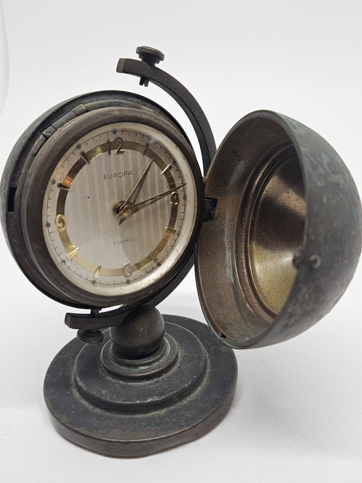 Europa Swiss Brass Globe Wind-Up Desk Clock