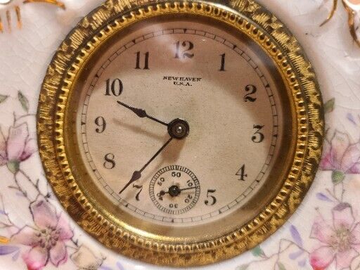 1800s NEW HAVEN Miniature Victorian Porcelain Mantel Clock