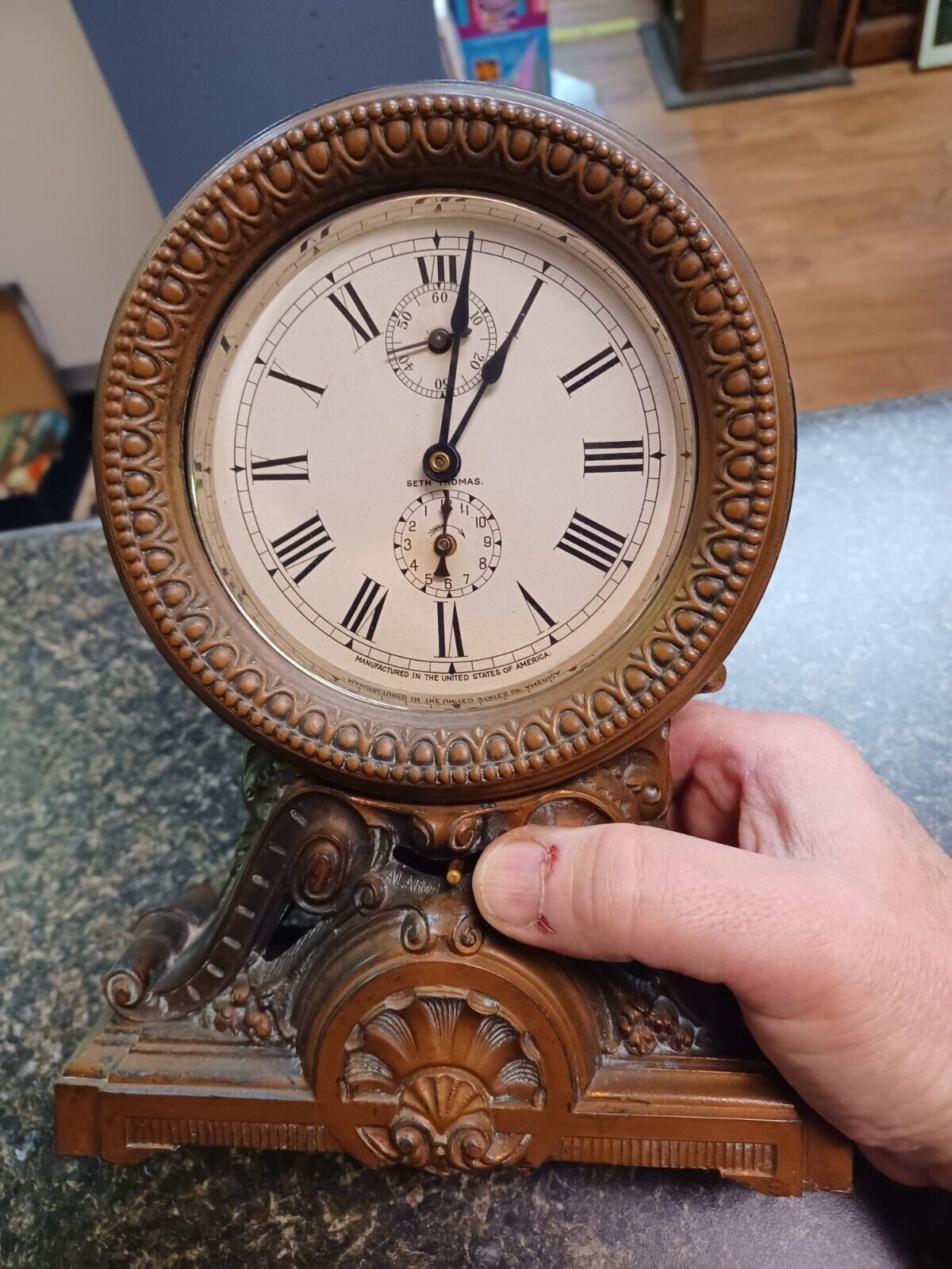 Antique Seth Thomas Brass Mantle Clock Art Nouveau