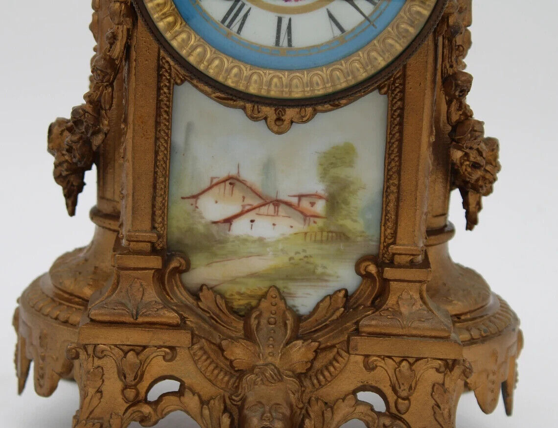 French Louis XV Japy Freres Mantle Clock, Hand-Painted