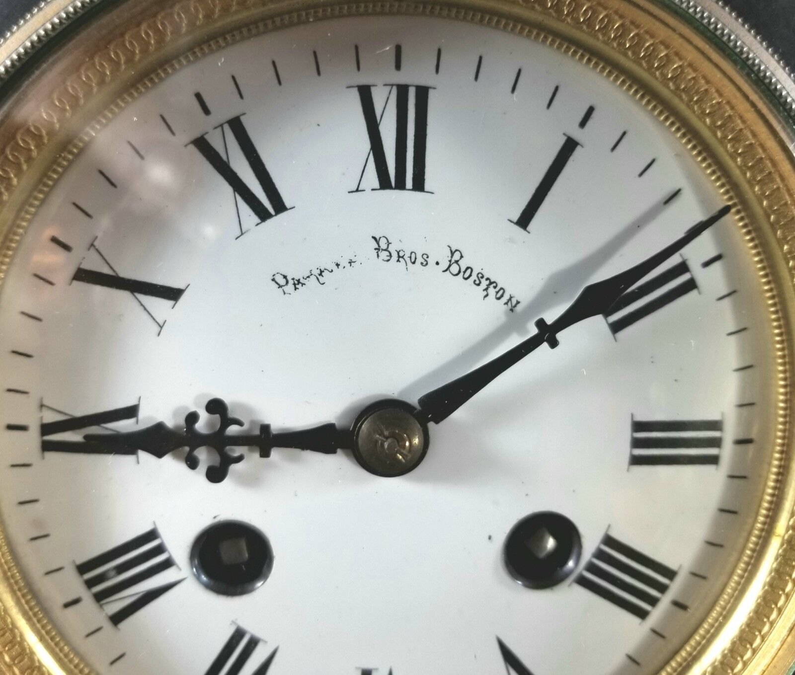 Late 1800s Key Wind Slate Mantle Clock - Parker Bros Boston