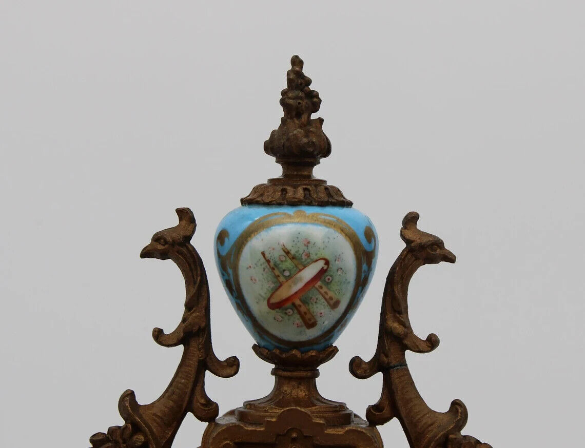 French Louis XV Japy Freres Mantle Clock, Hand-Painted