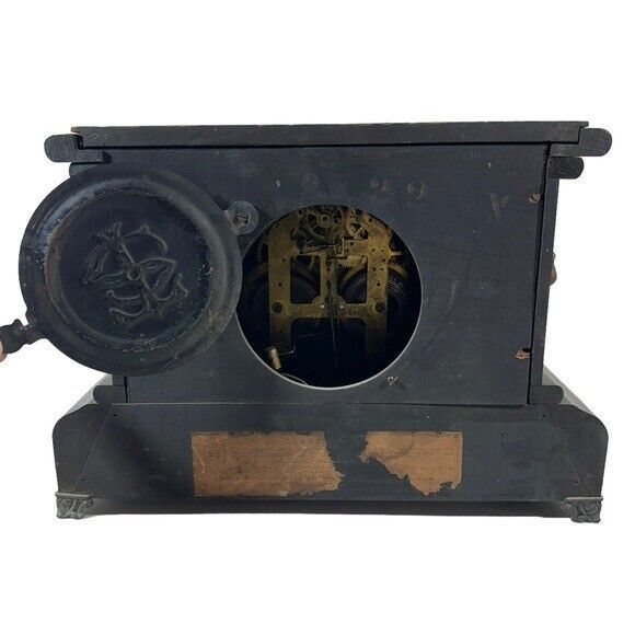 Late 1800's Black Lion Mantle Desk Clock