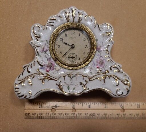 1800s NEW HAVEN Miniature Victorian Porcelain Mantel Clock