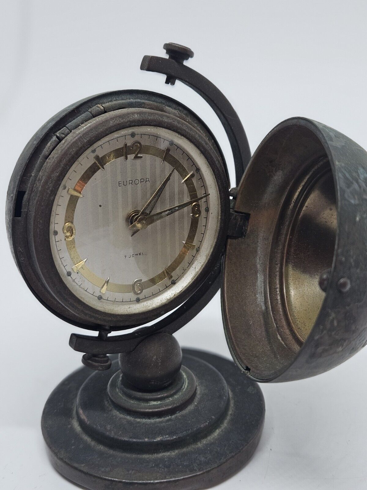 Europa Swiss Brass Globe Wind-Up Desk Clock
