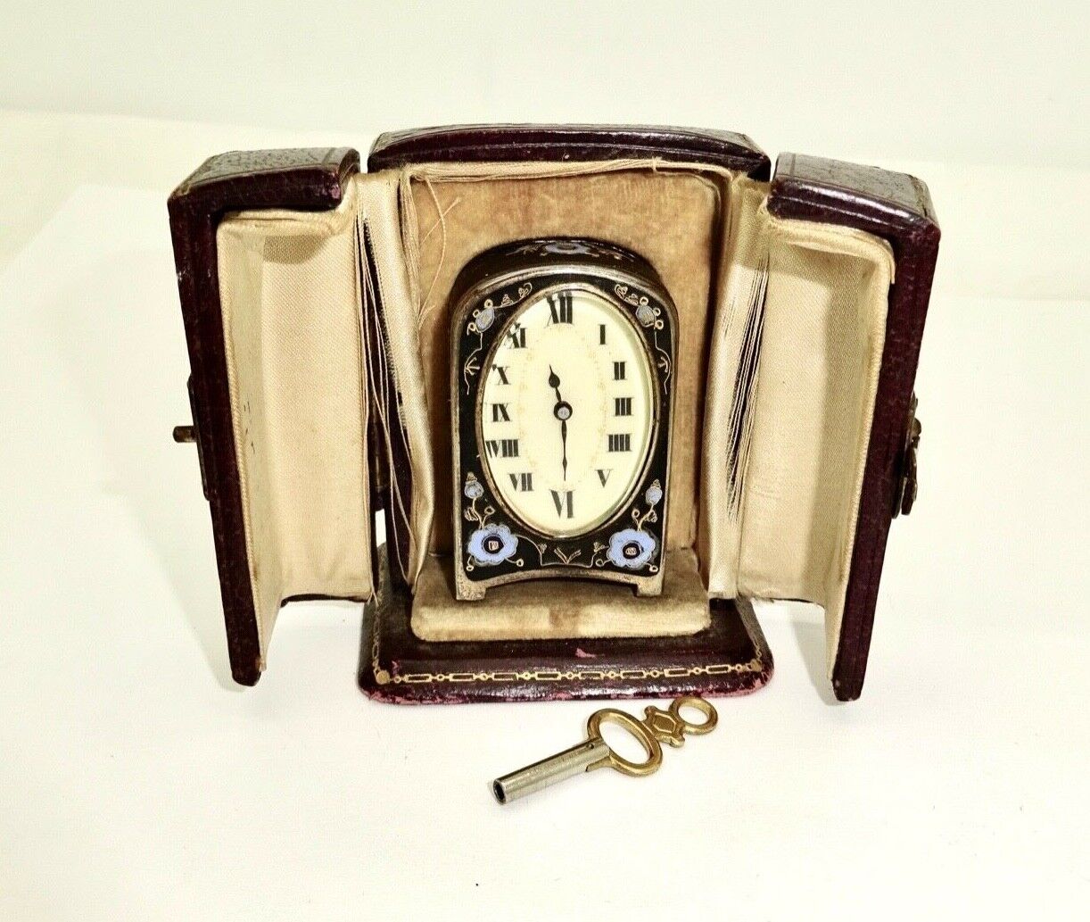 Antique Zenith 2384 Enameled Silver Clock with Original Case