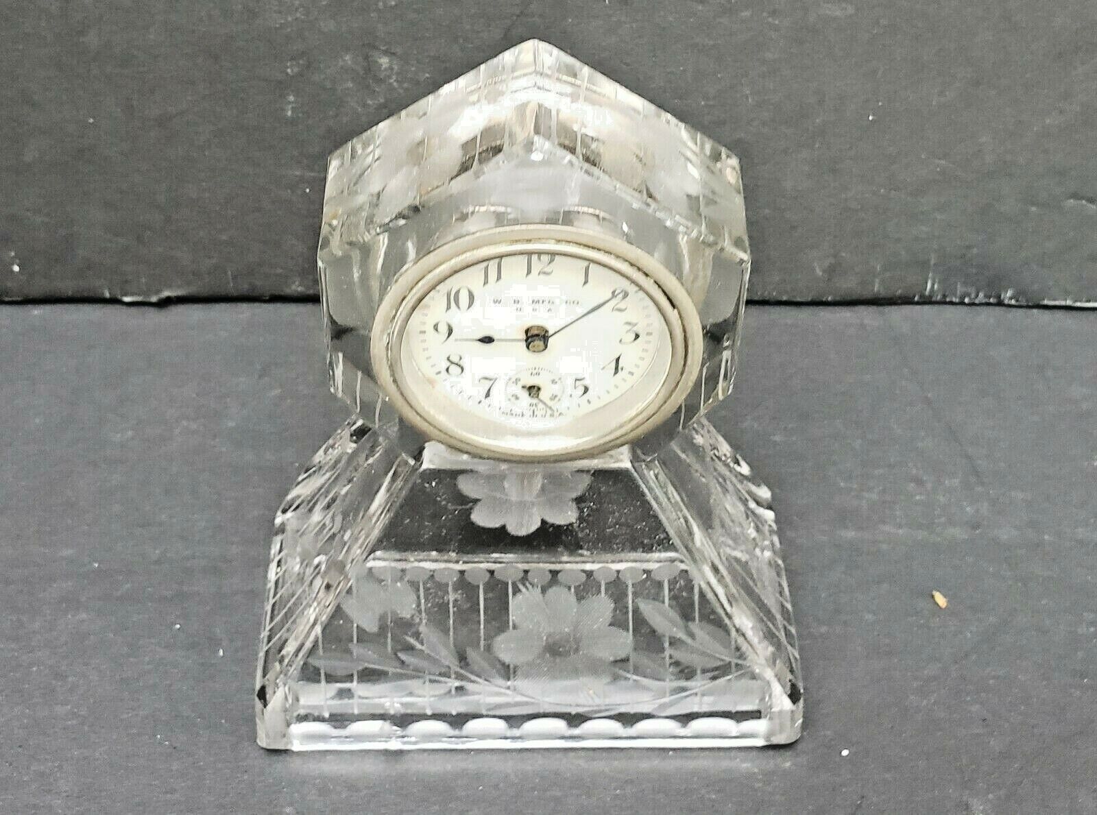 Early 1900s Antique Cut Glass Floral Desk Clock