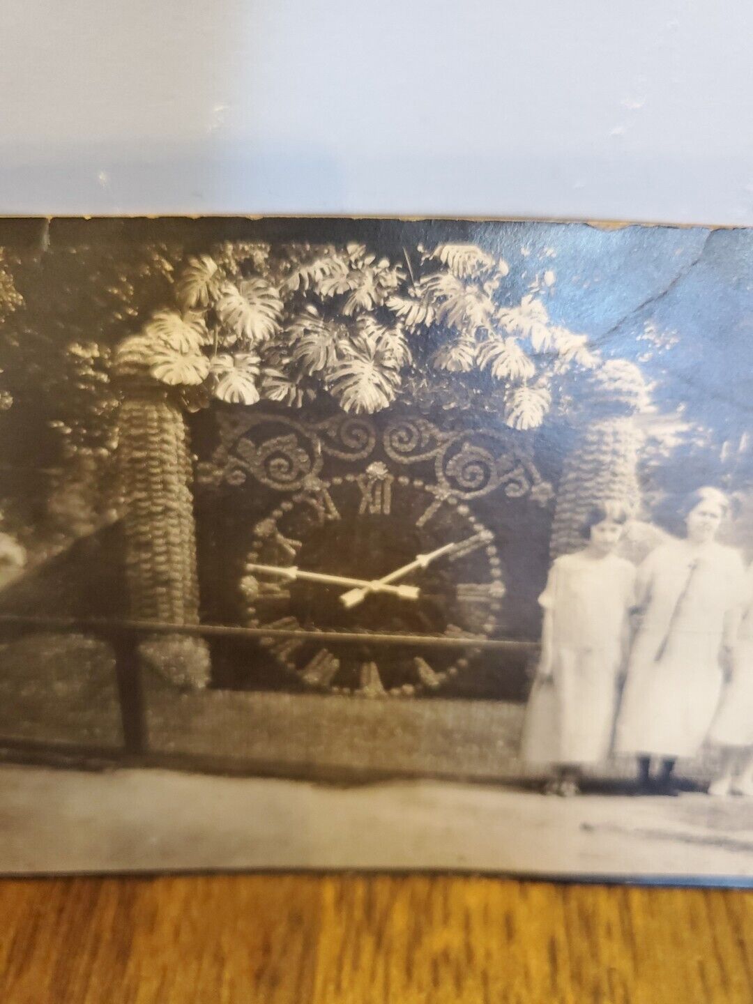 Antique 1900s Floral Clock with Women Photograph 5.5x 3.5in