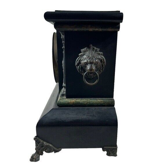 Late 1800's Black Lion Mantle Desk Clock
