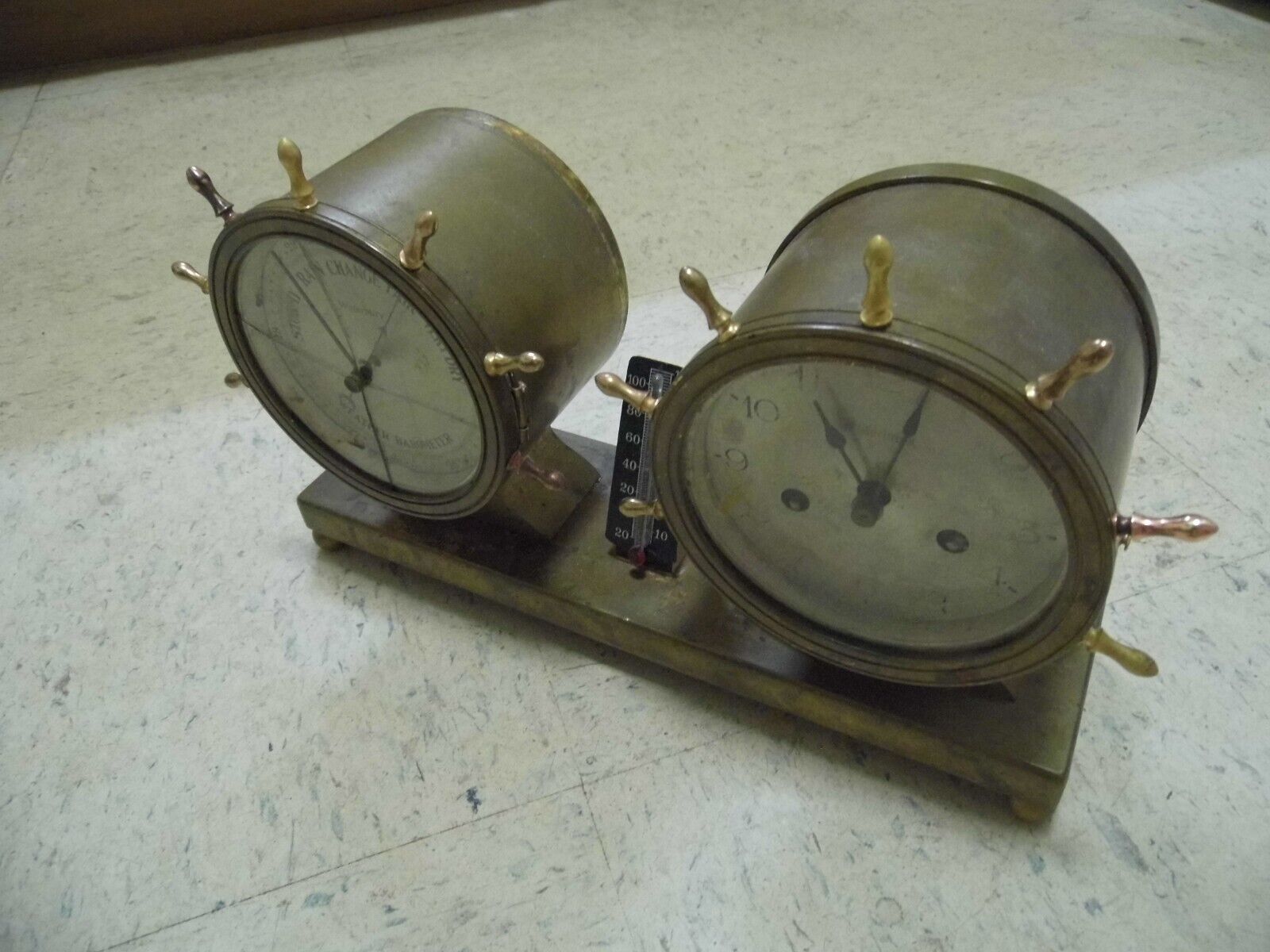 Waterbury Brass Ships Wheel Clock & Barometer Weather Station
