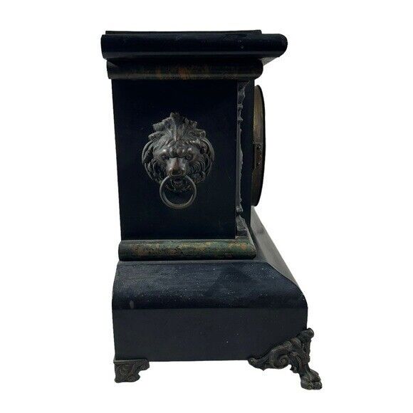 Late 1800's Black Lion Mantle Desk Clock