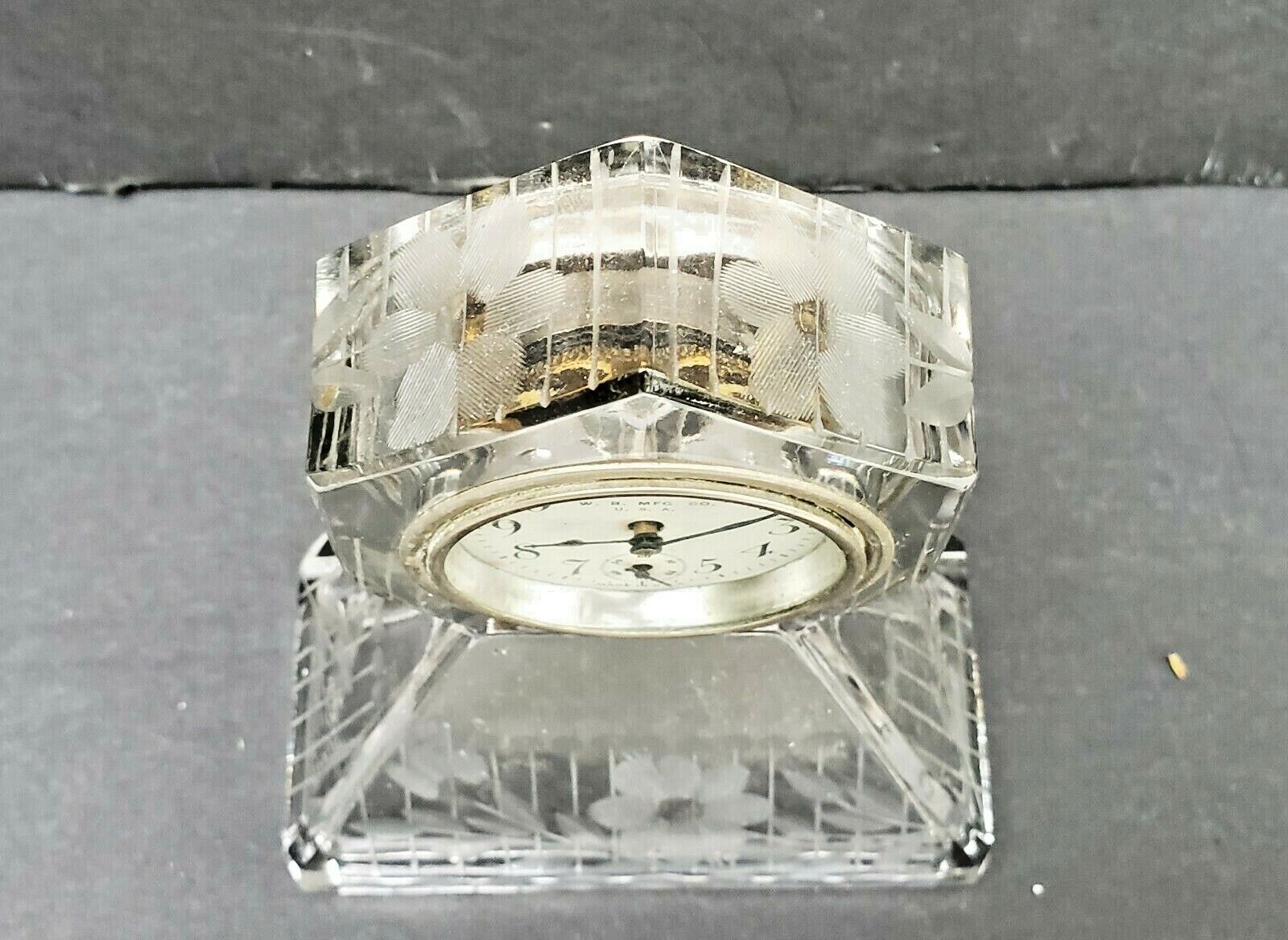 Early 1900s Antique Cut Glass Floral Desk Clock
