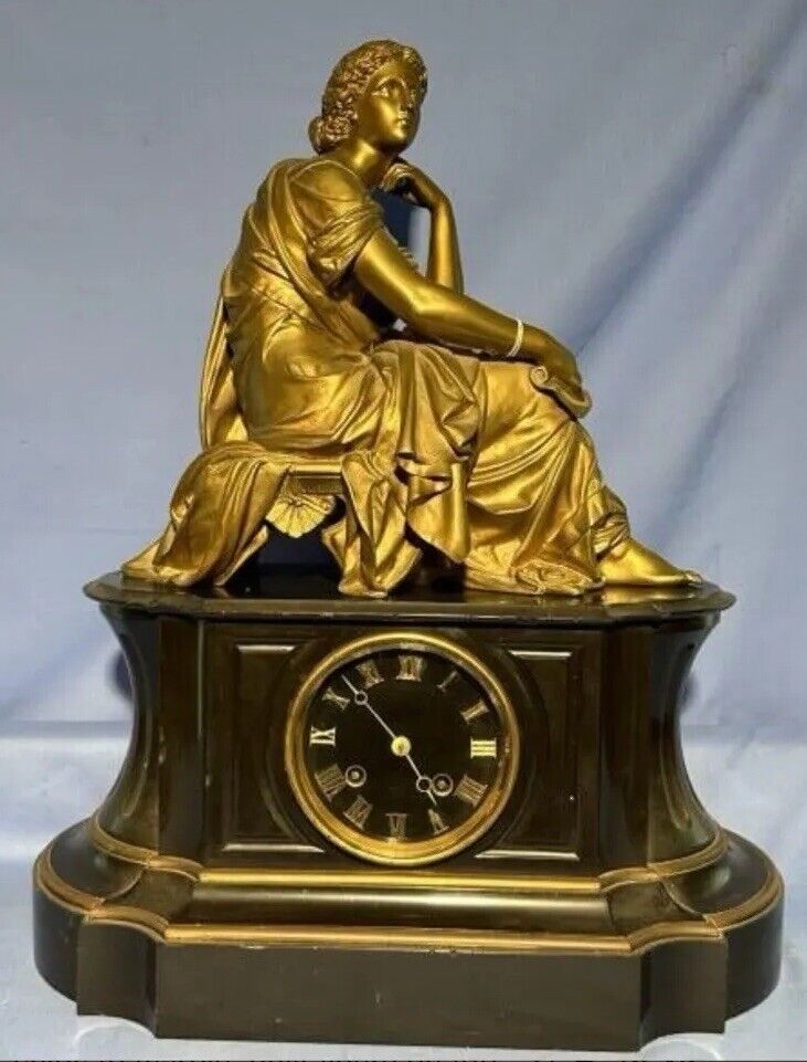 French Moreau Mantel Clock with Woman Figure
