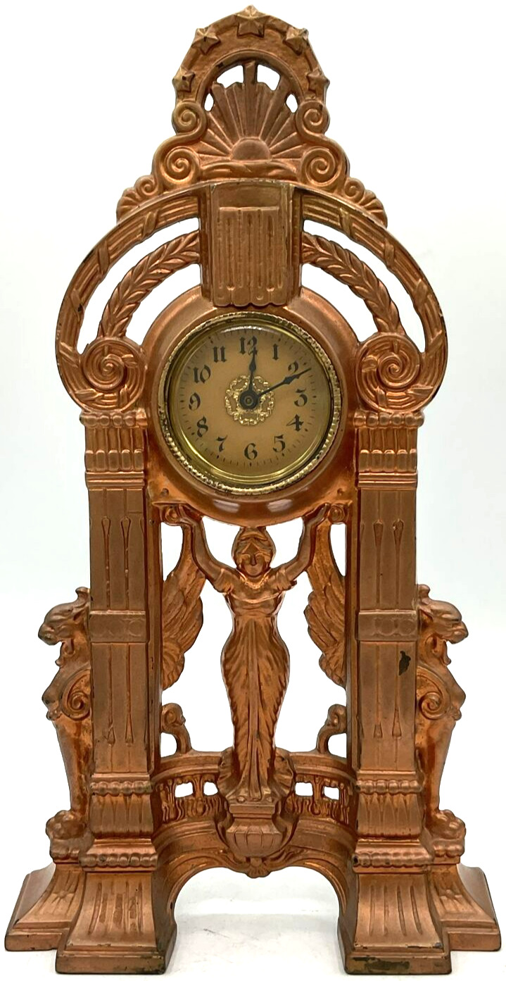 Victorian Vintage Cast Iron Mantle Clock Copper Ornate