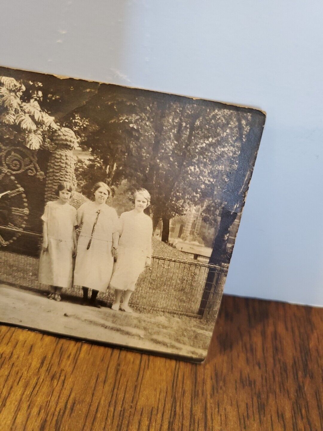 Antique 1900s Floral Clock with Women Photograph 5.5x 3.5in