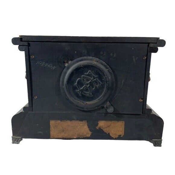 Late 1800's Black Lion Mantle Desk Clock