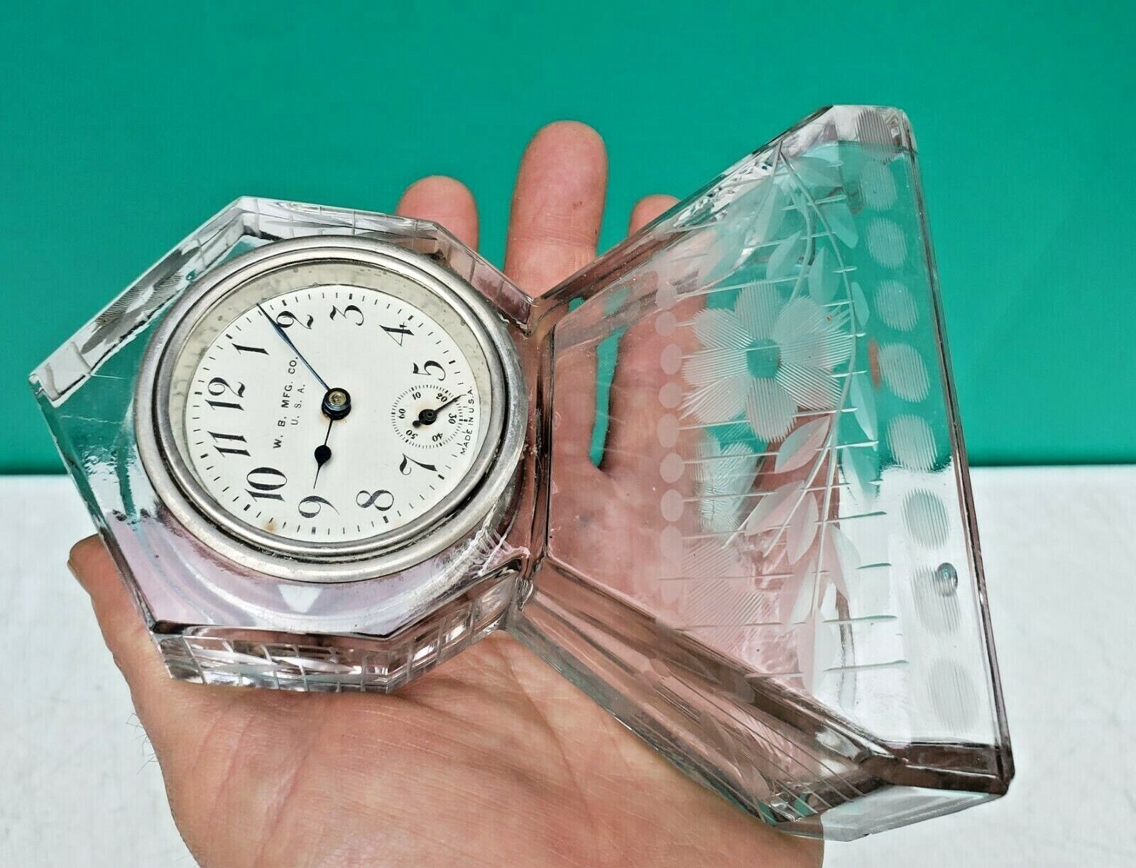 Early 1900s Antique Cut Glass Floral Desk Clock