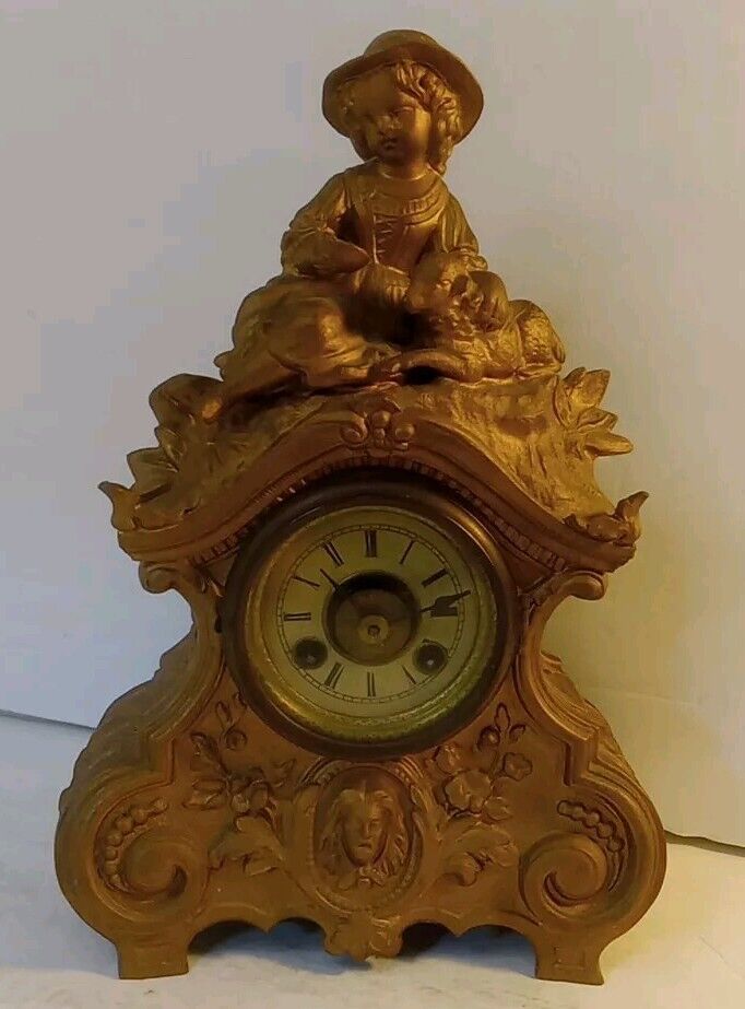 Terry Clock Co. Figural Statue Clock "Girl with Lamb