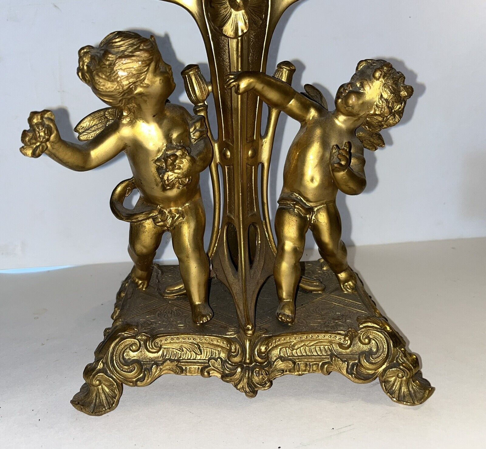 Art Nouveau Gilt Bronze Clock Figural Cherub Putti