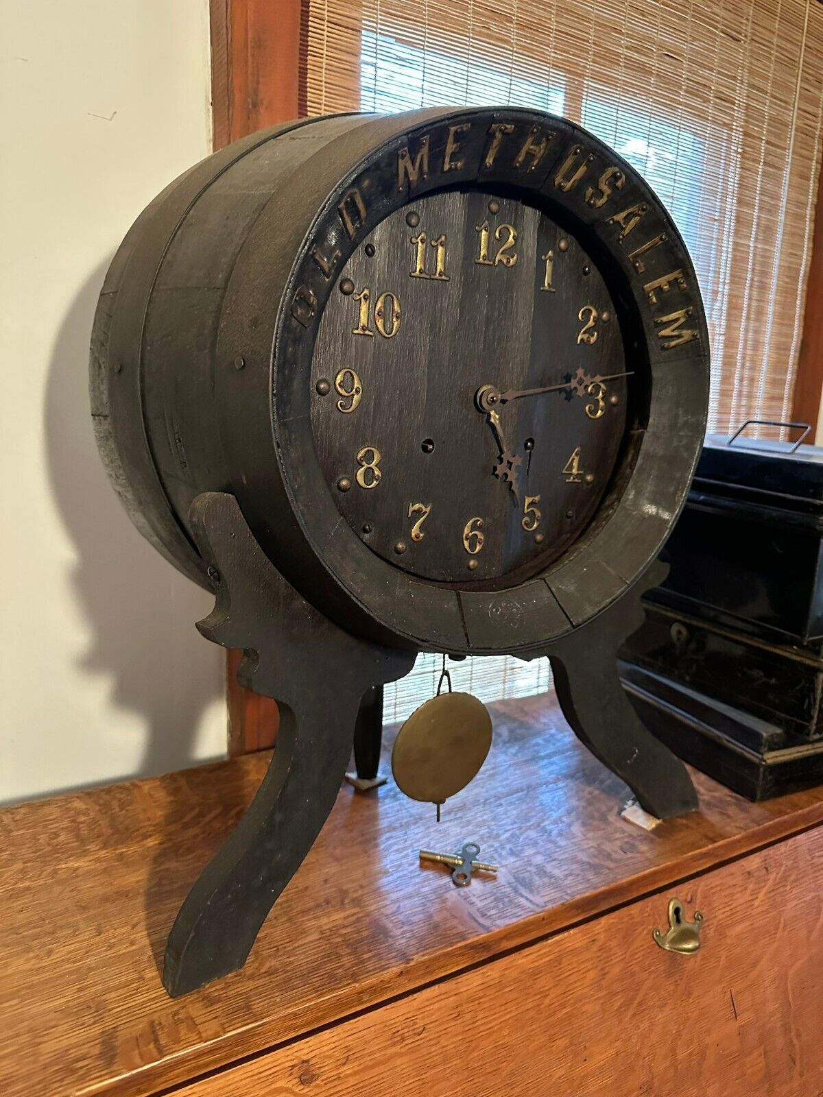 1800's "Old Methuselah" whiskey barrel clock - rare, unique