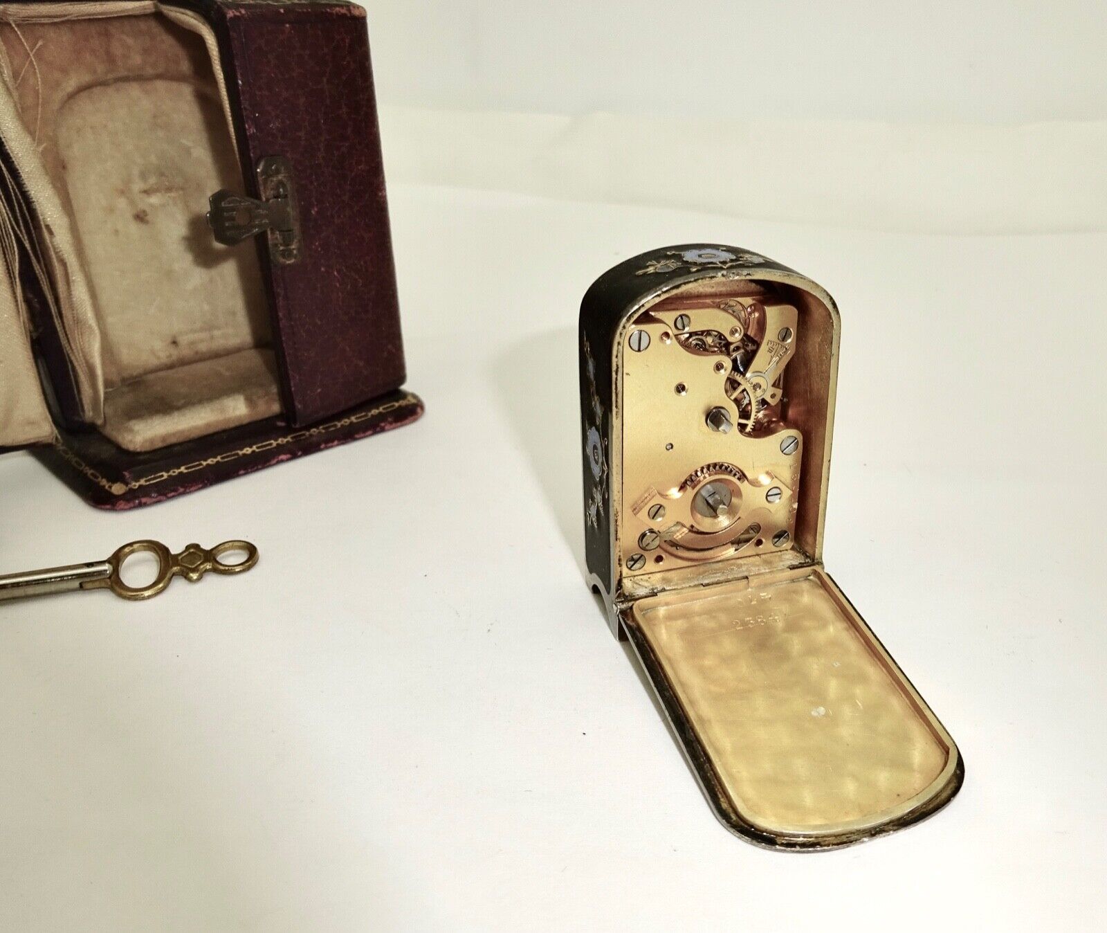 Antique Zenith 2384 Enameled Silver Clock with Original Case