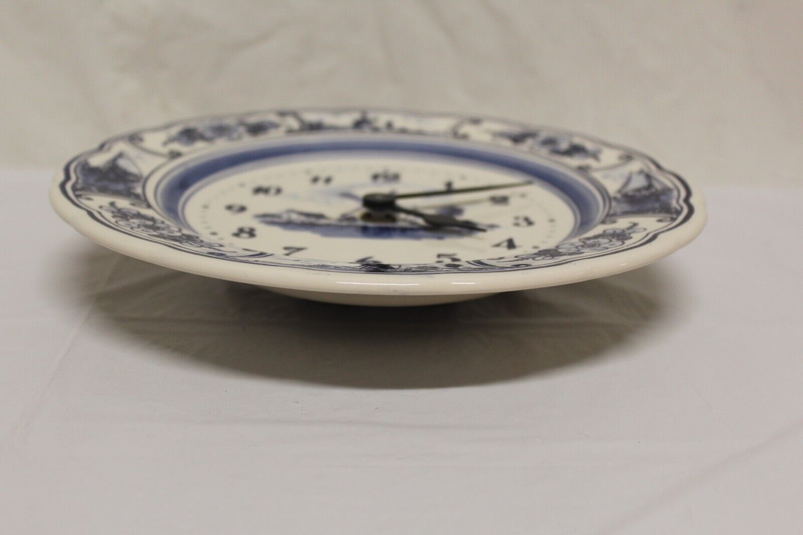Vintage Delft Blue Wall Plate Clock 9" Windmill
