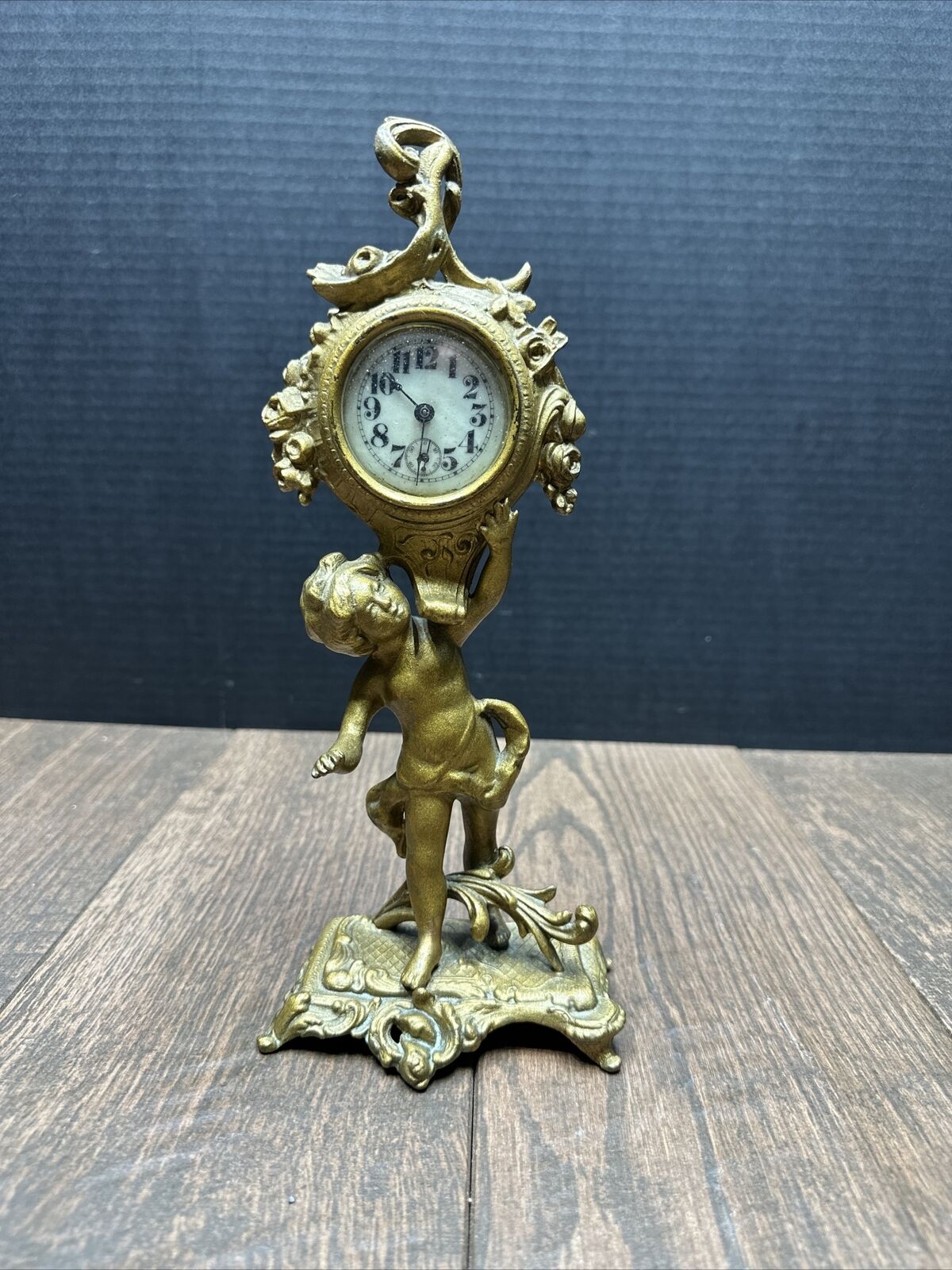 Bronze Cherub Clock for Table or Mantel Display