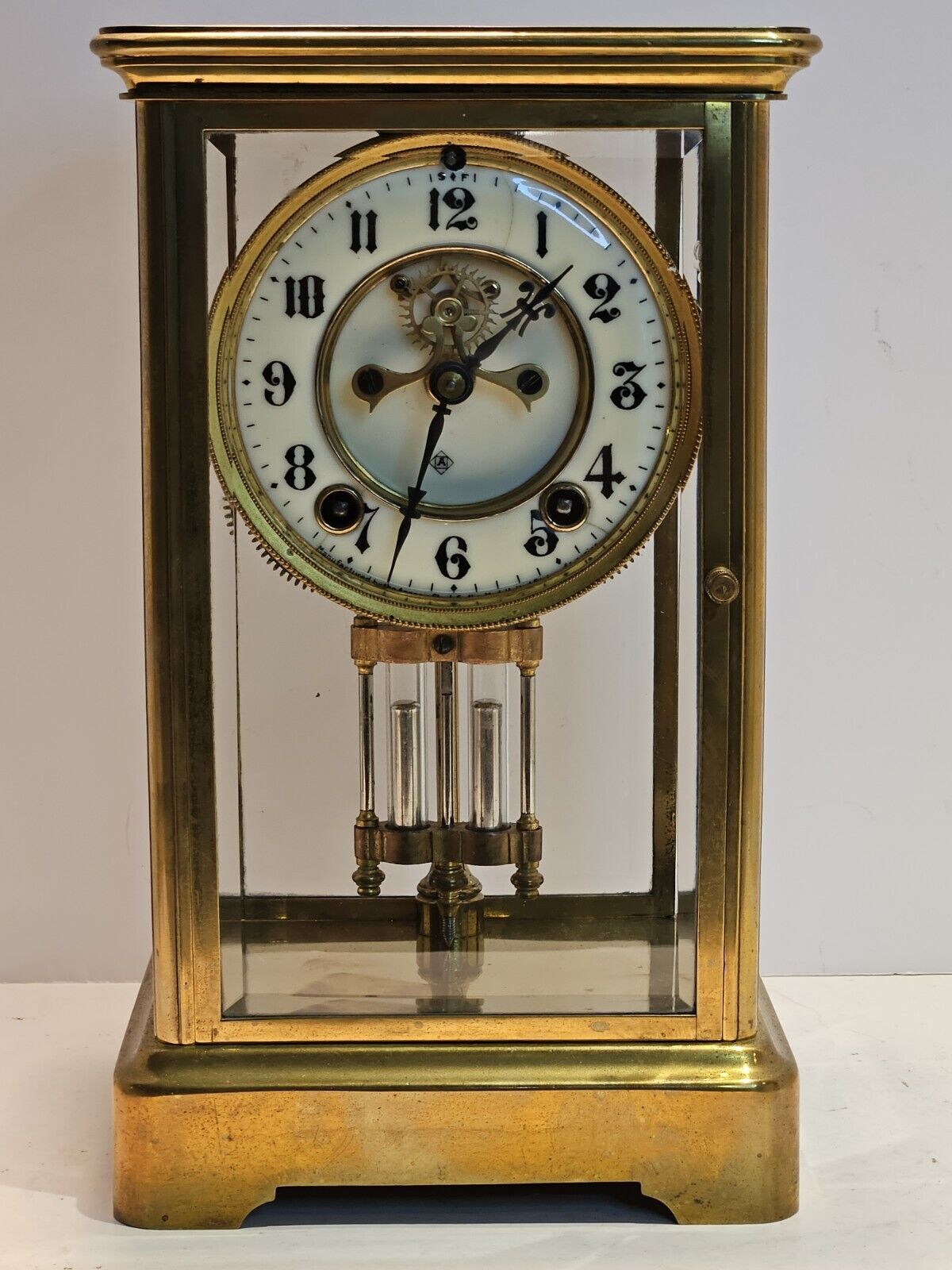 ANSONIA Victorian Brass & Glass Crystal Regulator Clock