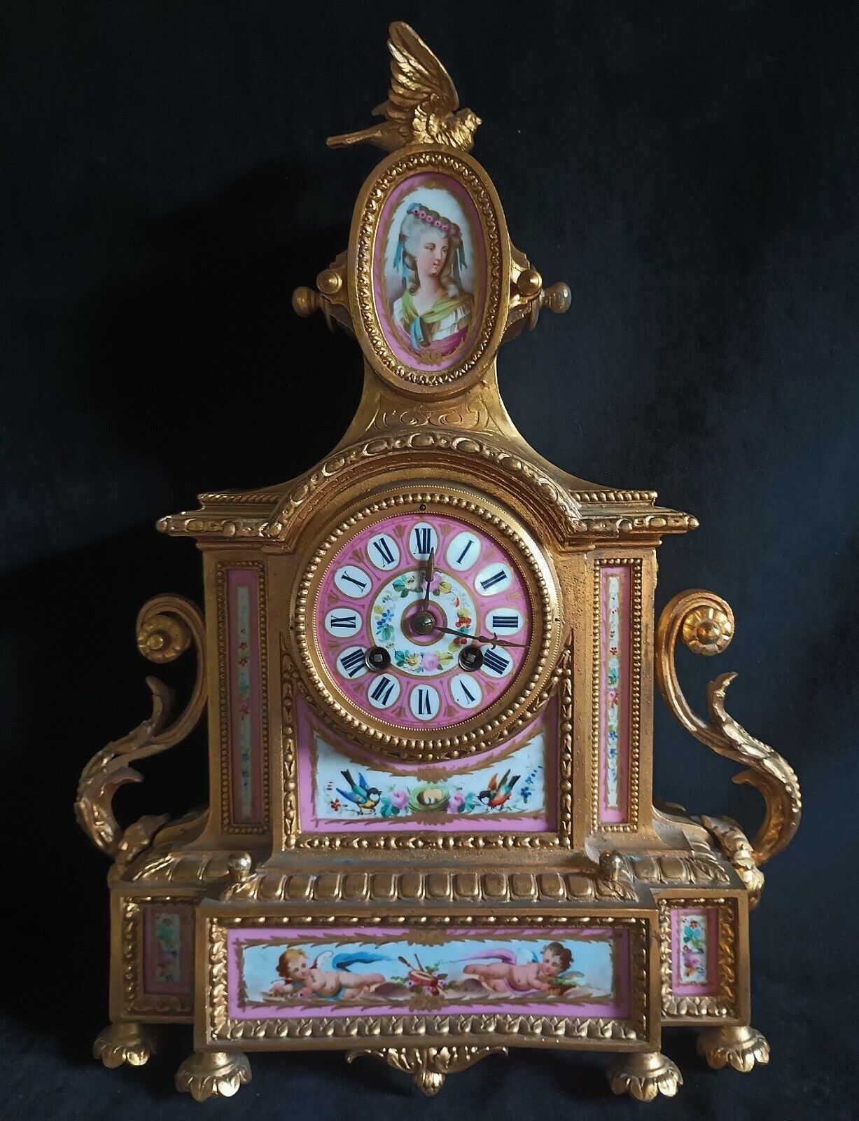 1800s Japy Freres Mantel Clock, Sevres Panels