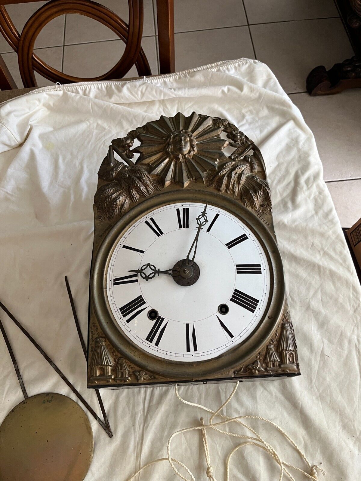 French Baroque Copper Pendulum with Porcelain Clock Face