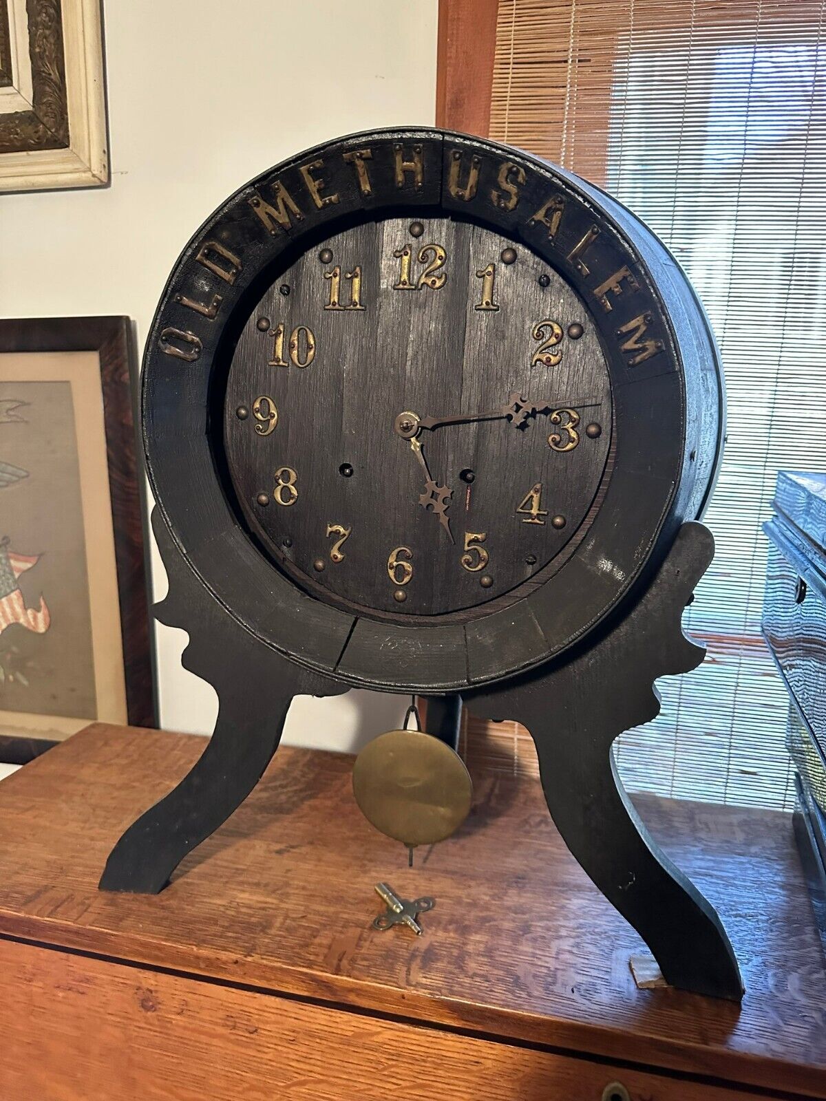 1800's "Old Methuselah" whiskey barrel clock - rare, unique