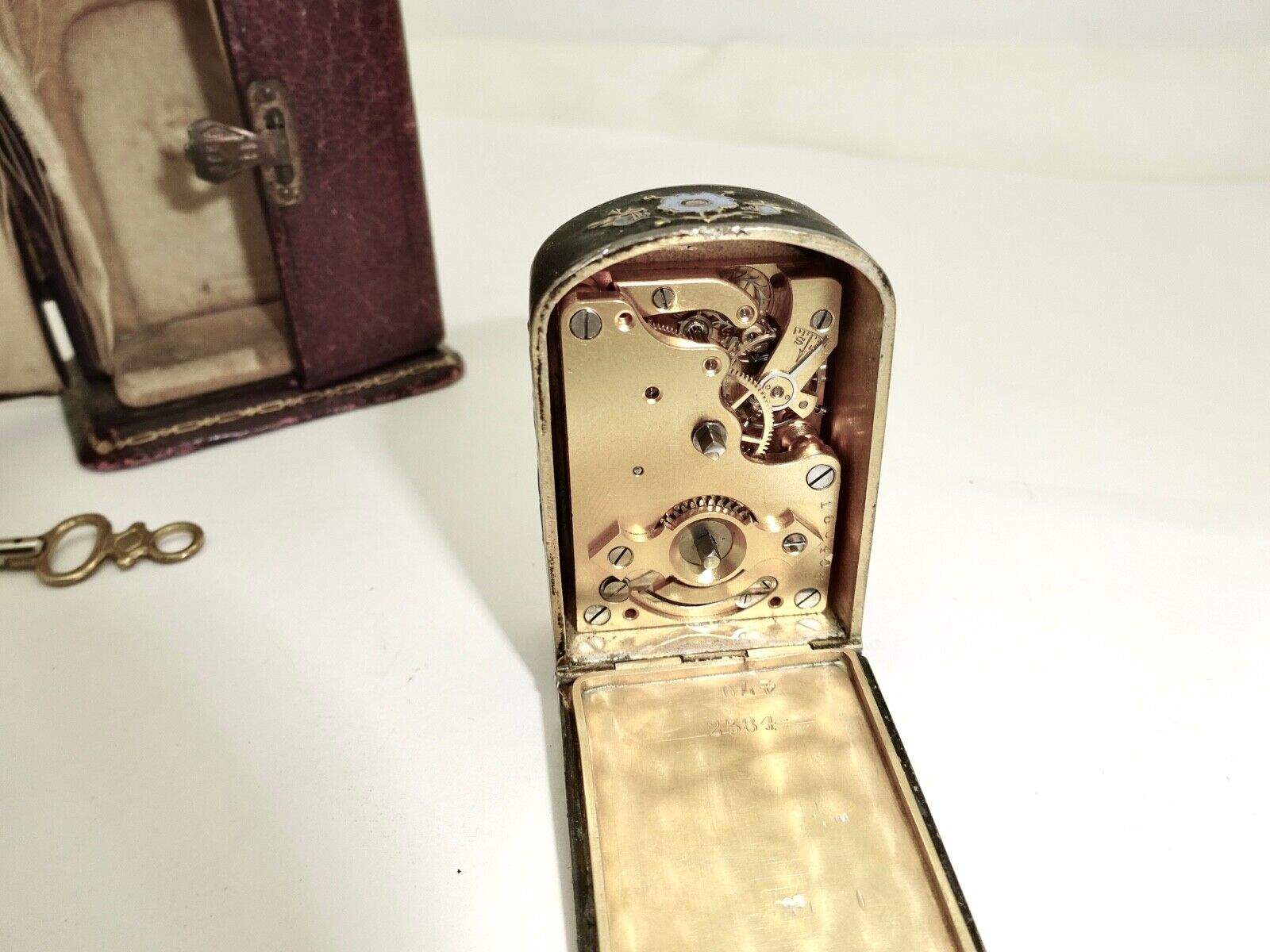 Antique Zenith 2384 Enameled Silver Clock with Original Case