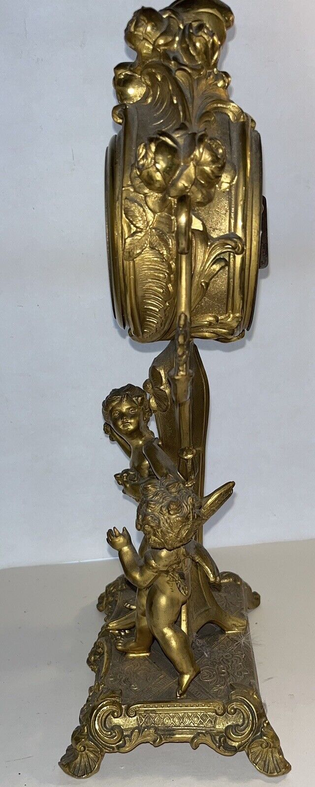 Art Nouveau Gilt Bronze Clock Figural Cherub Putti