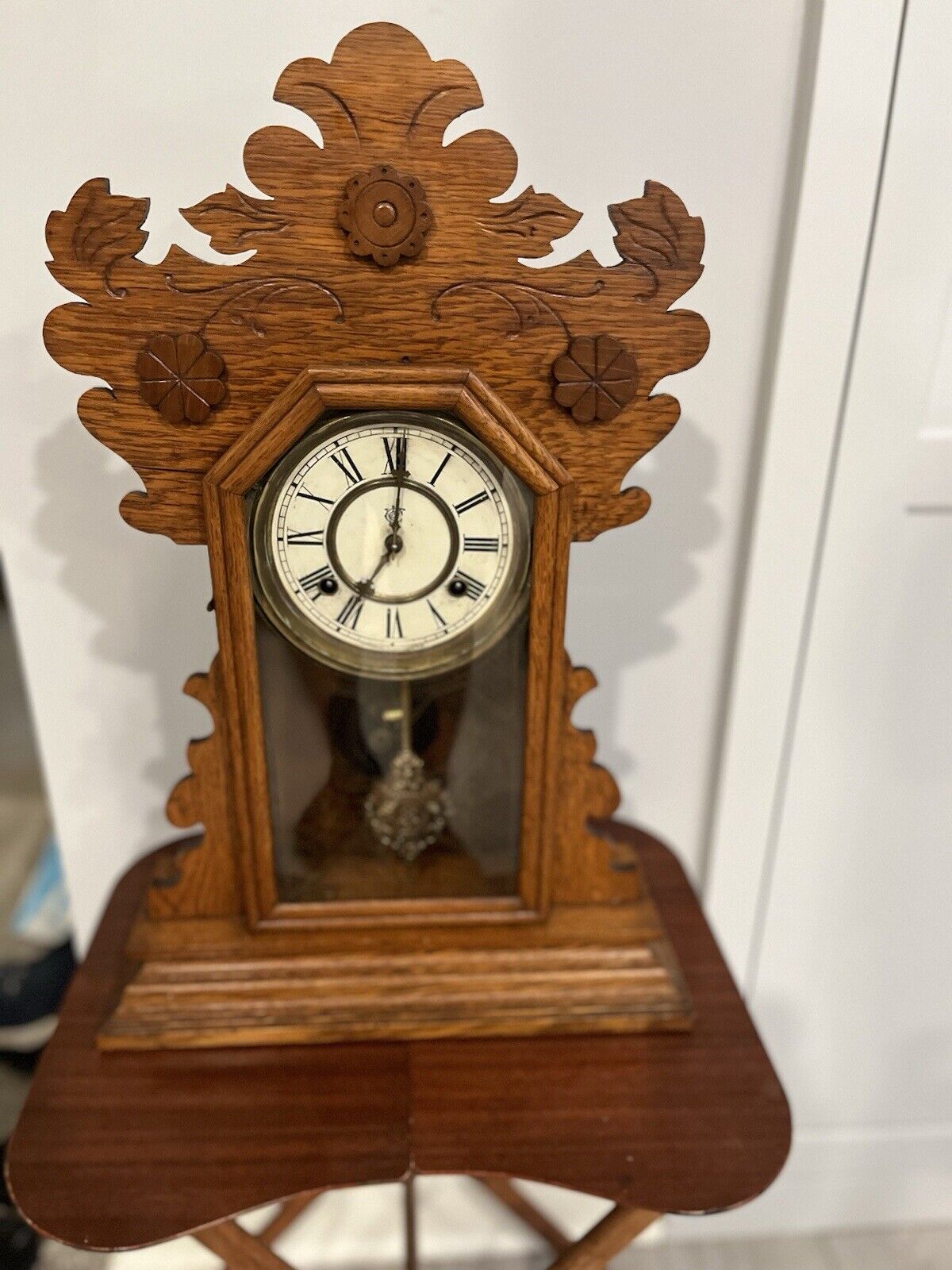 Restored 1800's Waterbury Victorian Shelf Mantel Clock Oak