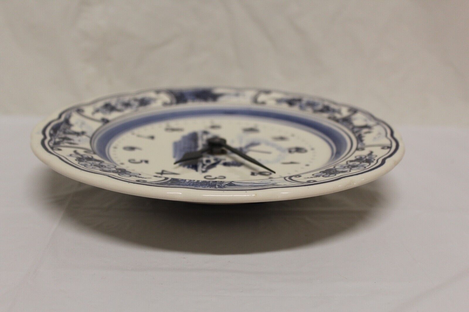 Vintage Delft Blue Wall Plate Clock 9" Windmill