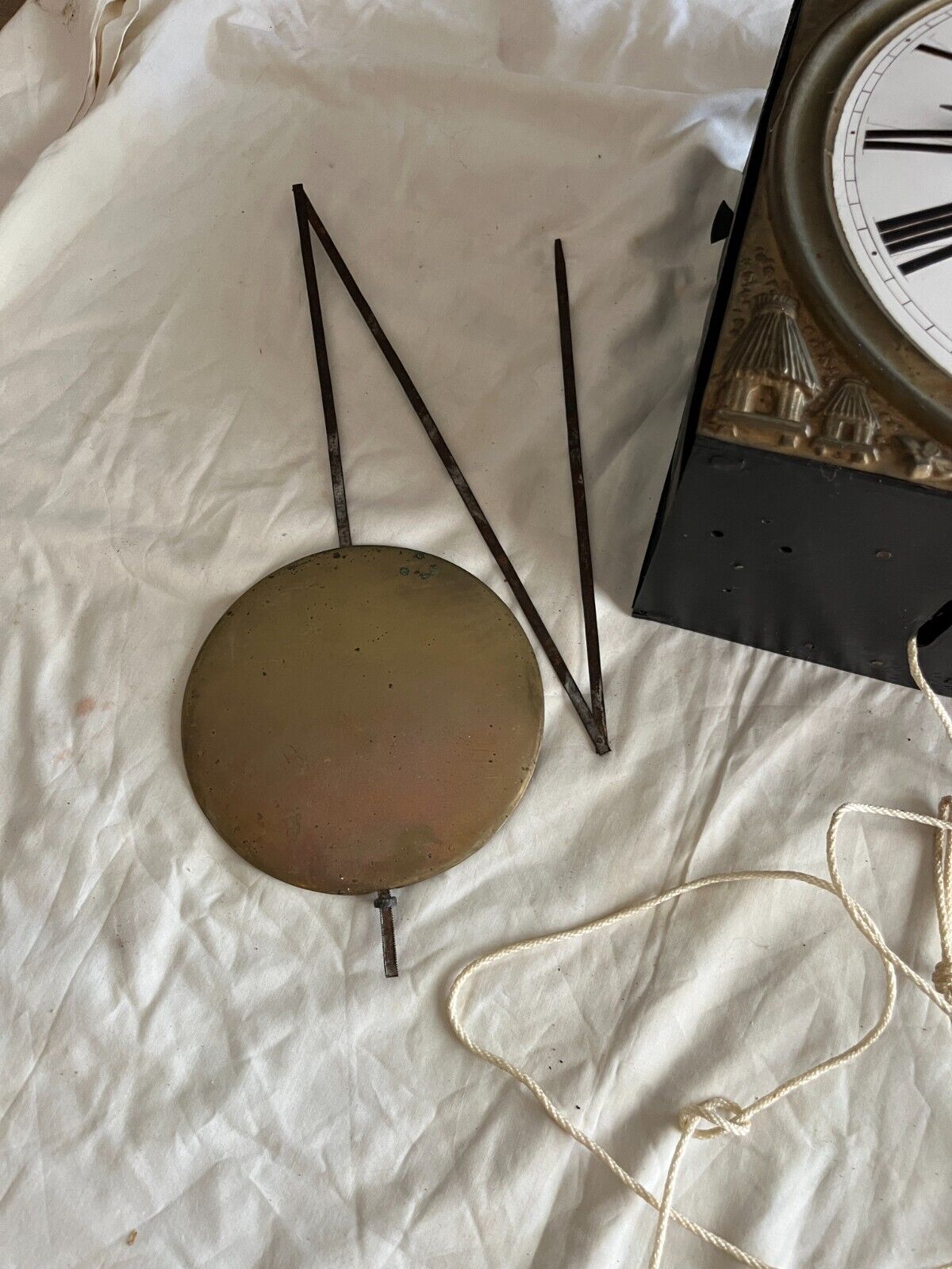 French Baroque Copper Pendulum with Porcelain Clock Face