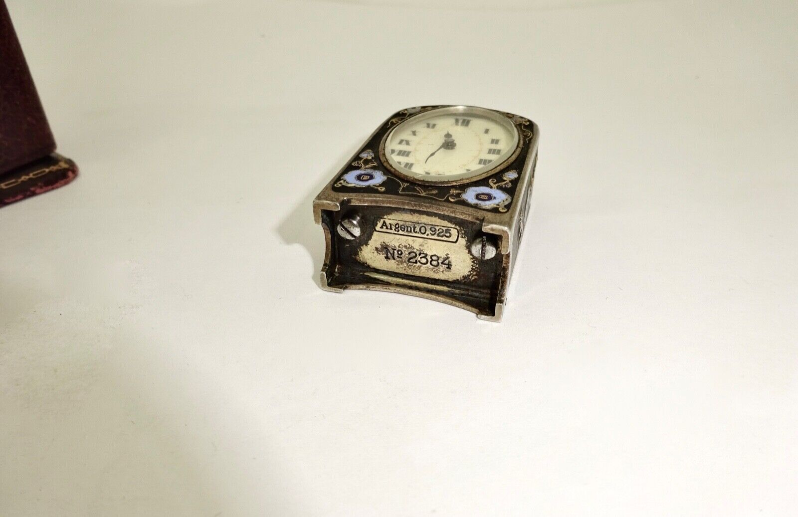 Antique Zenith 2384 Enameled Silver Clock with Original Case