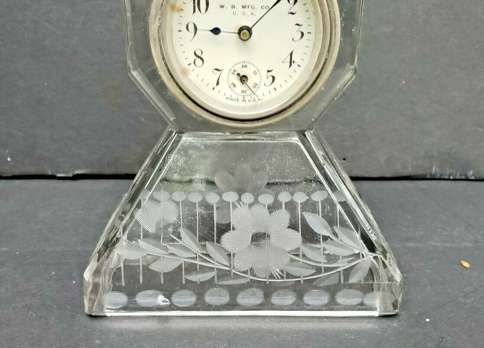 Early 1900s Antique Cut Glass Floral Desk Clock
