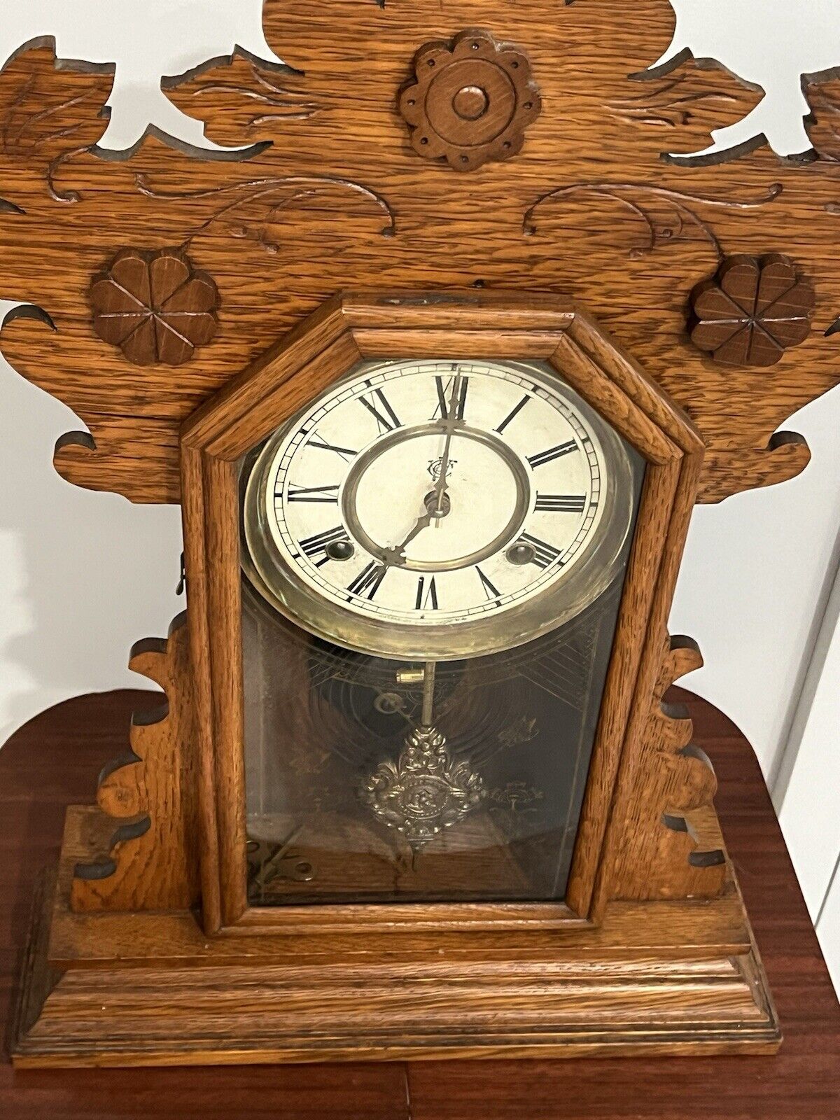 Restored 1800's Waterbury Victorian Shelf Mantel Clock Oak