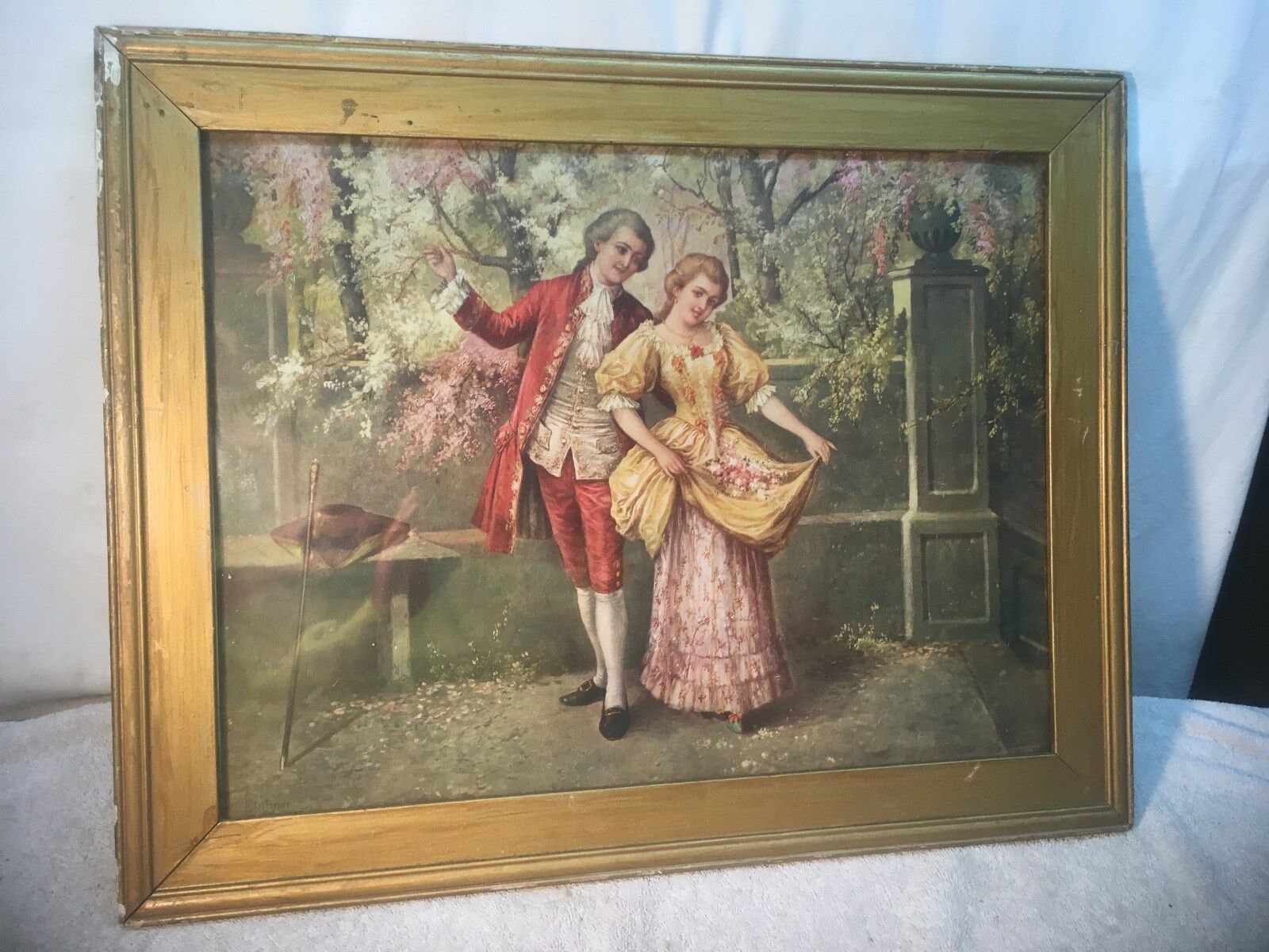 1900s Litho Print in Frame - The Garden 21" x 17