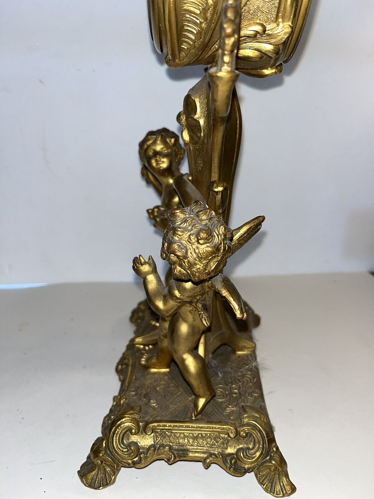 Art Nouveau Gilt Bronze Clock Figural Cherub Putti