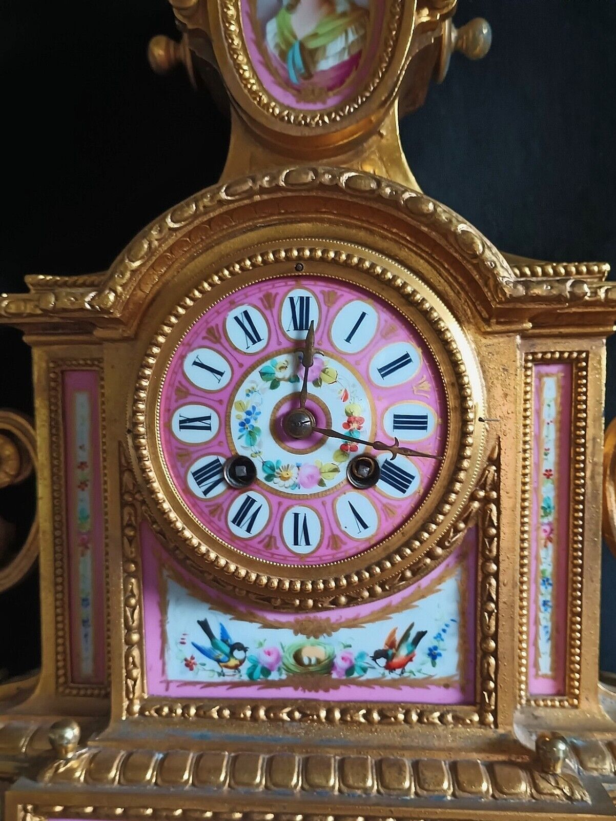 1800s Japy Freres Mantel Clock, Sevres Panels