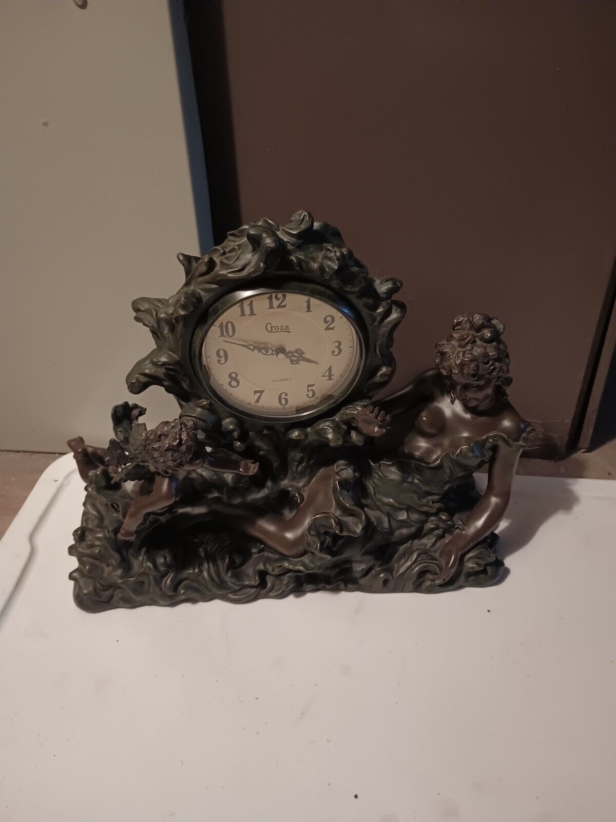Rococo Resin Mantel Clock with Putti Cherub Figure