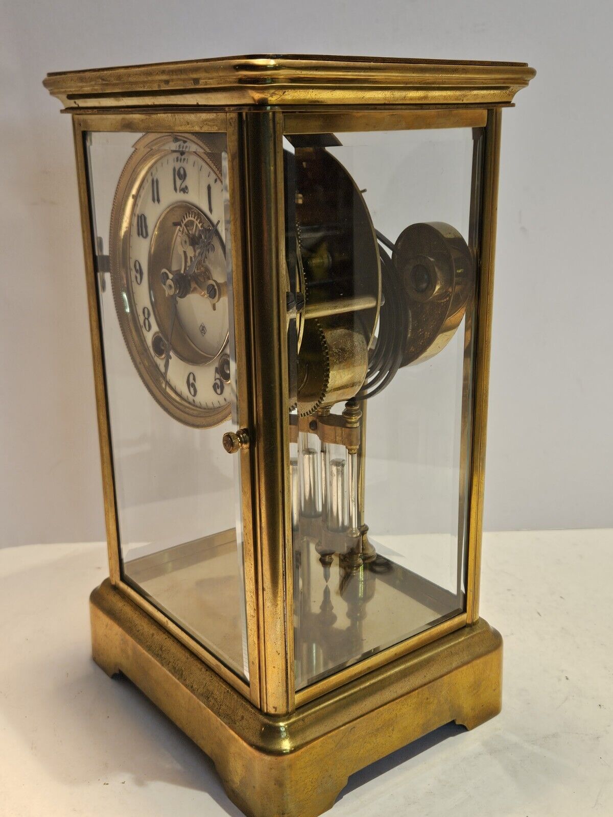 ANSONIA Victorian Brass & Glass Crystal Regulator Clock