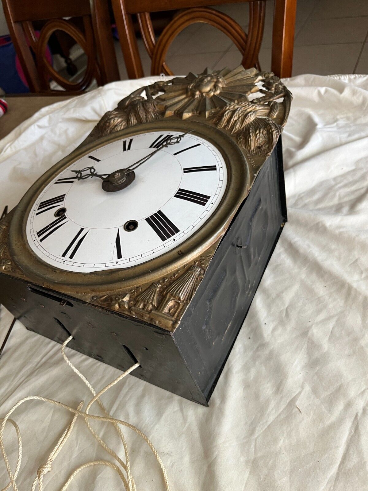 French Baroque Copper Pendulum with Porcelain Clock Face
