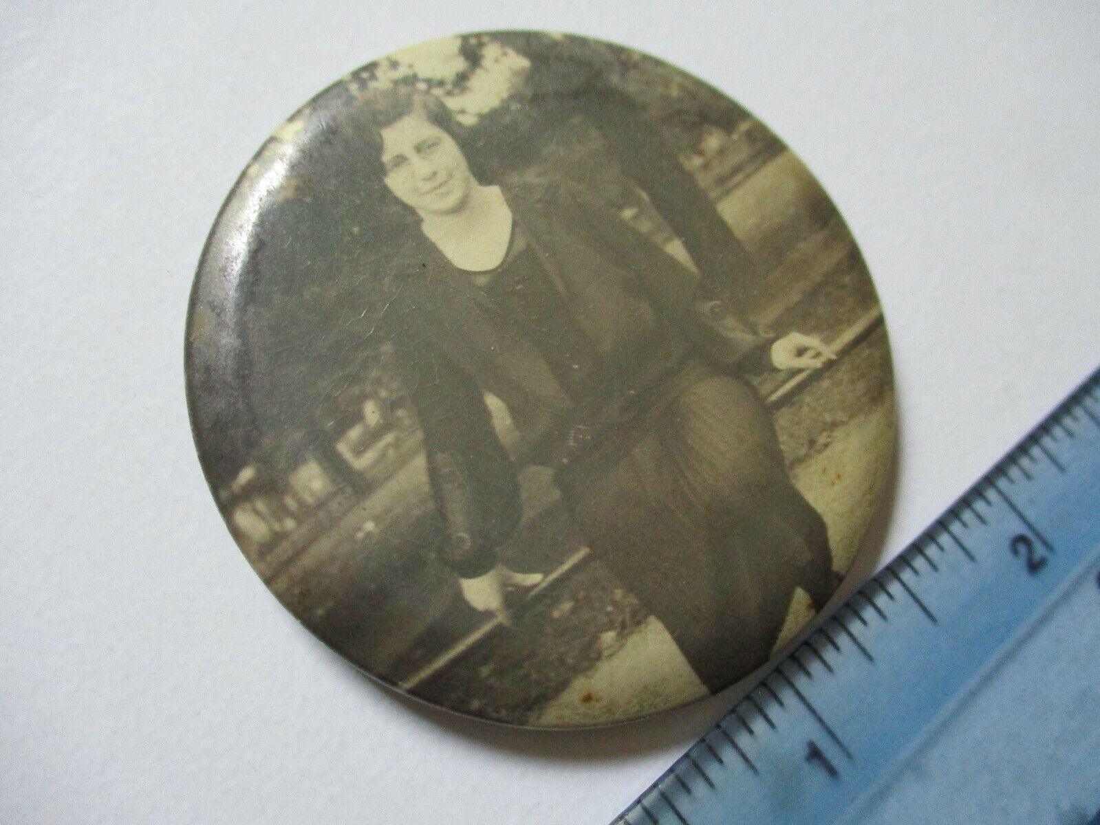 1900s Celluloid Photo Hand Pocket Mirror Vintage Antique