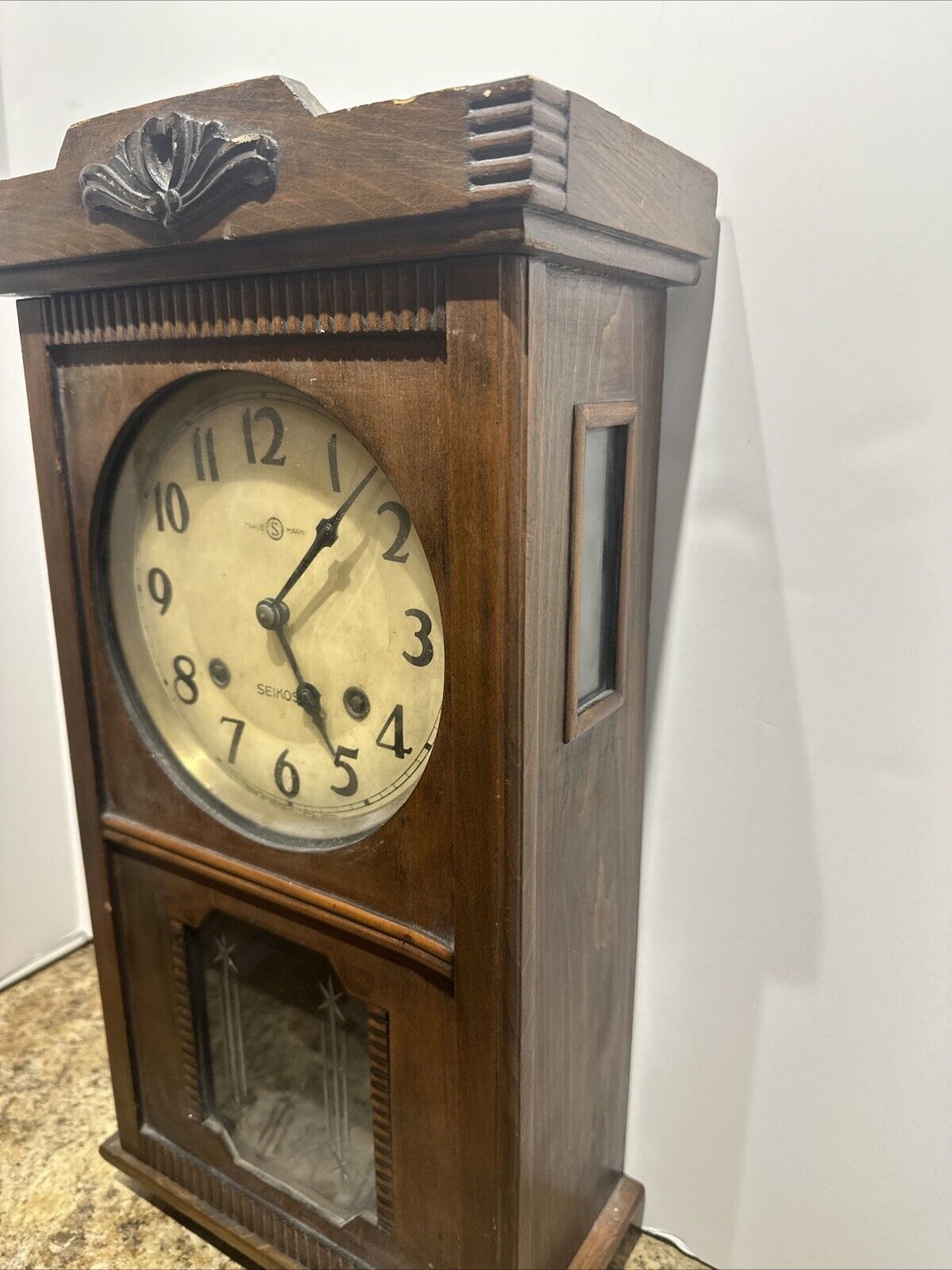 1900s Tokyo Japan Vintage Seikosha Wooden Key Wind Wall Clock